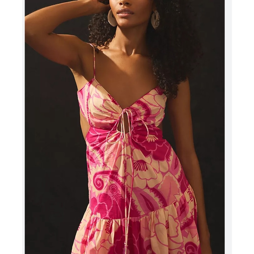 FARM Rio Pink and Cream Floral Tie-Front Maxi Dress